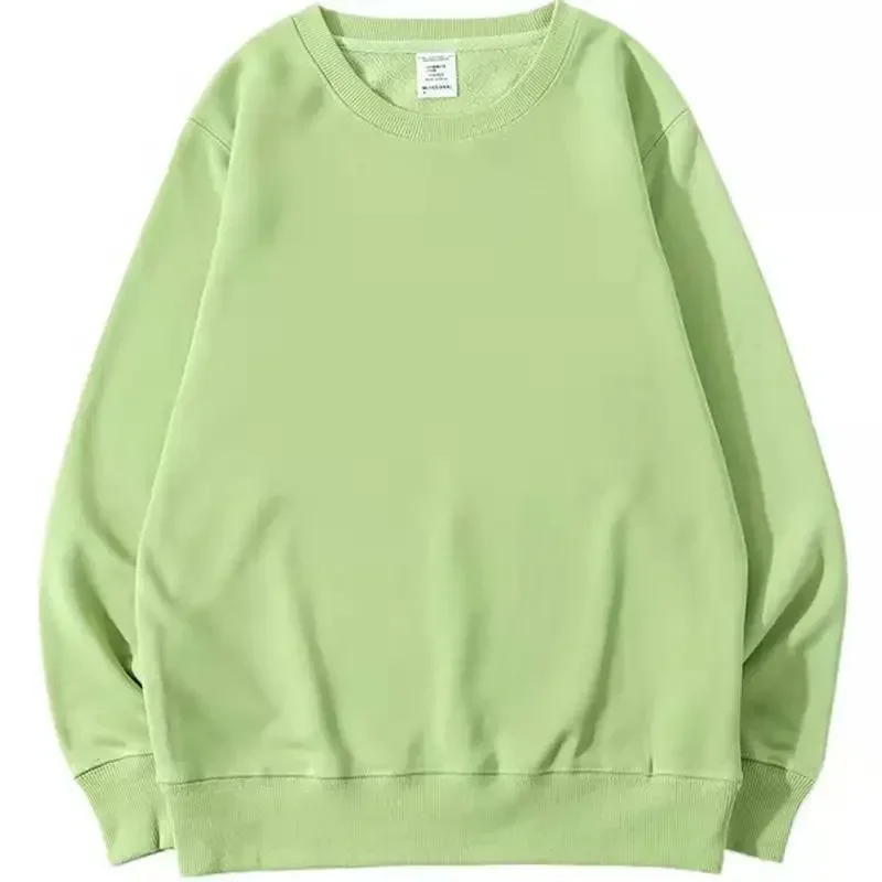 Autumn Men Women 100%Cotton Sweatshirt 380g Heavy Mustard Green Thick Sweater Knitted Solid Casual Bottoming Shirt Wild Top