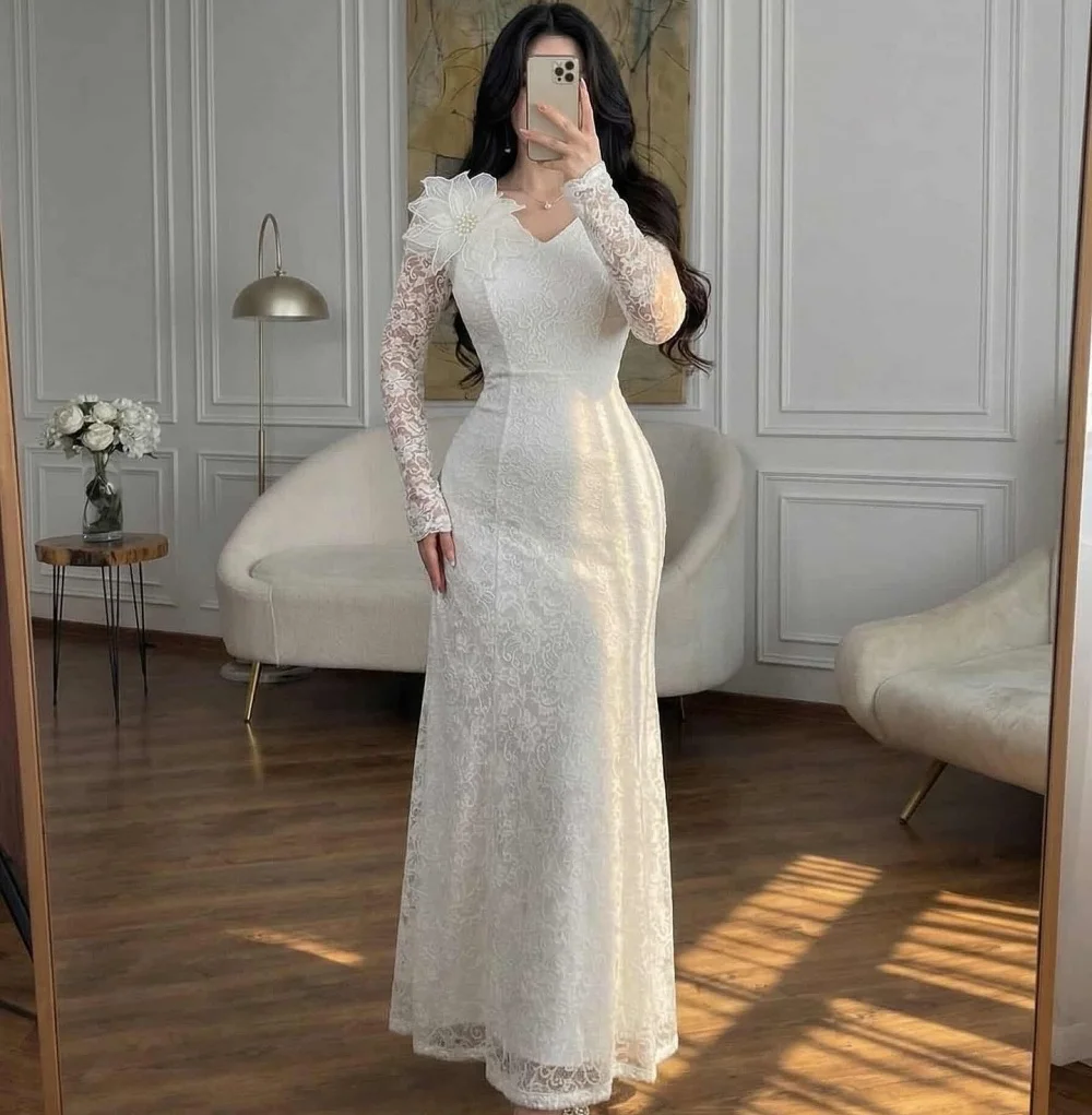 

Customized High Quality Women's Formal Evening Gowns Lace Pleat A-line Midi Dresses Applique Wedding Party Dress Elegant