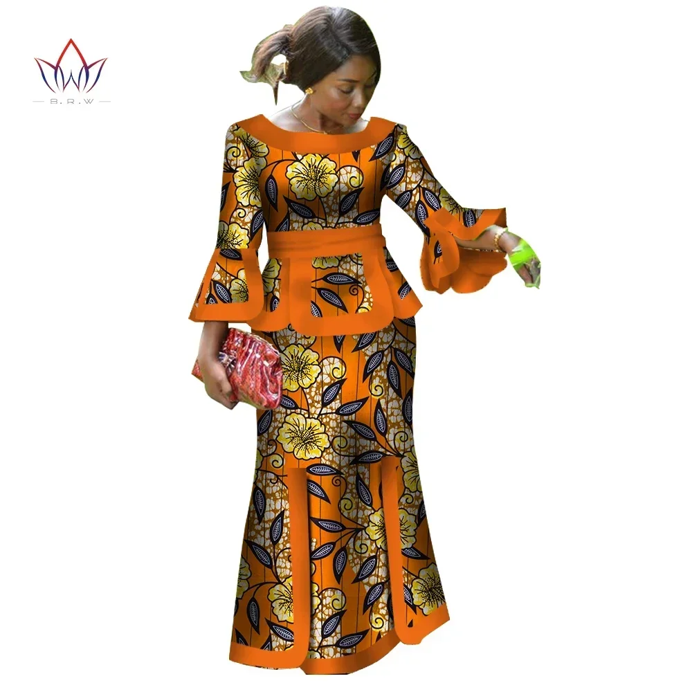 

Africa Two Piece Set for Women Fashion Dashiki Wrist Sleeve African Clothes Bazin Plus Size Lady Clothing for Party WY2718