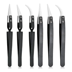 6 PCS Precision Reverse Ceramic Tweezers Set Resistant Electronics Soldering Tweezers Anti-Magnetic Pointed For Solder A