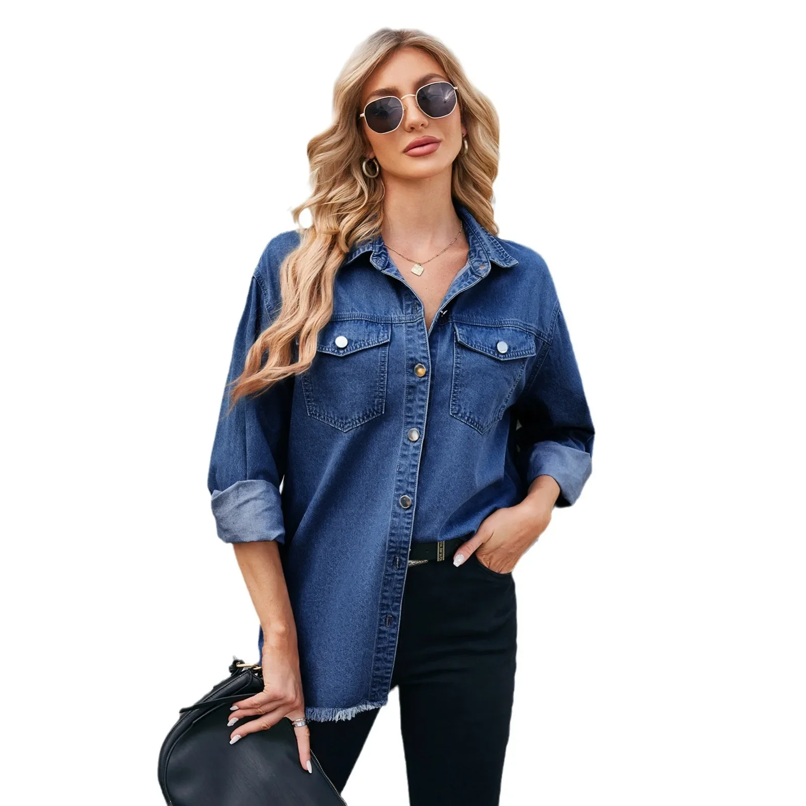 Women Denim Coat Long Sleeve Single Breasted Outerwear Cardigan Jackets Coats Washing Spring Y2k Casual Blue Flash Pockets