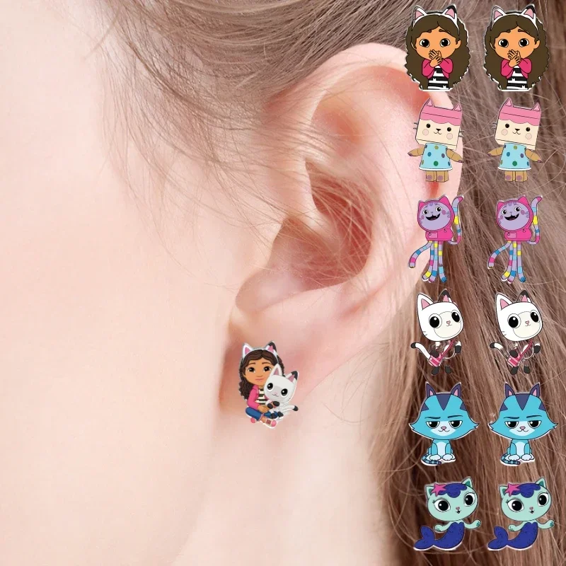 Gabby Dollhouse Cute Cartoon Stud Earrings for Women Anime Figure Cosplay Acrylic Kawaii Earring Girls Jewelry Accessories Gifts