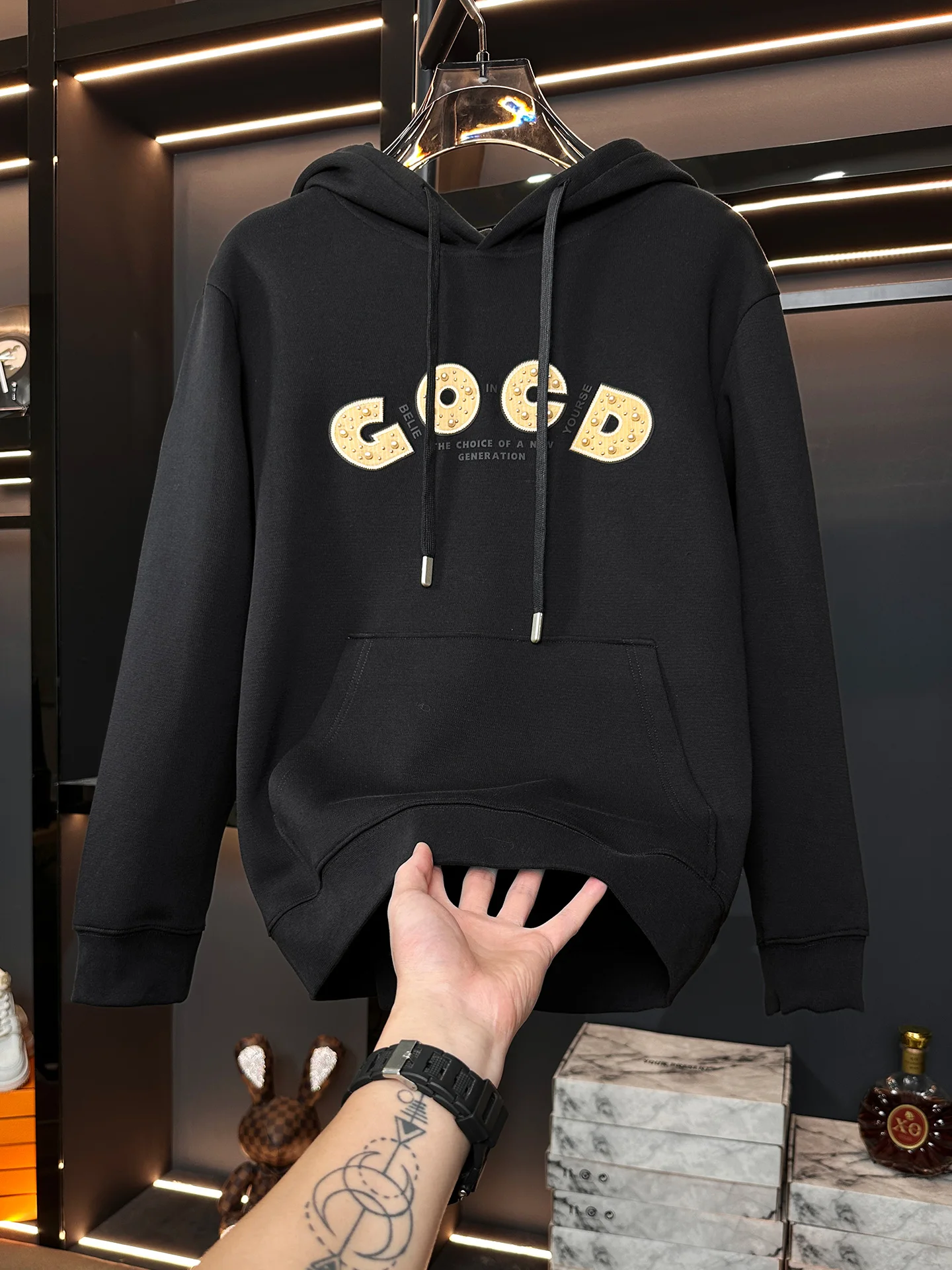 

Мужская премиум-толстовка с капюшоном, длинный рукав, оверсайз, повседневная верхняя одежда, осенняя новинка, комфортная, дышащая, из хлопка и полиэстера