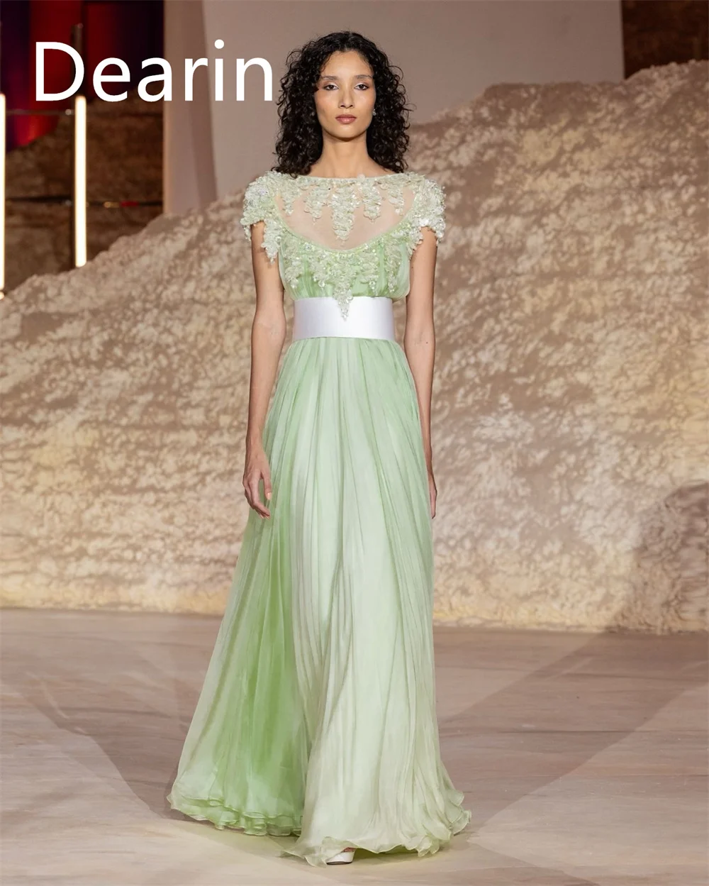 Customized Evening Gown Dearin Jewel A-line Floor Length Skirts Tulle Lace Bespoke Occasion Dresses Formal Saudi Arabia Prom Dre