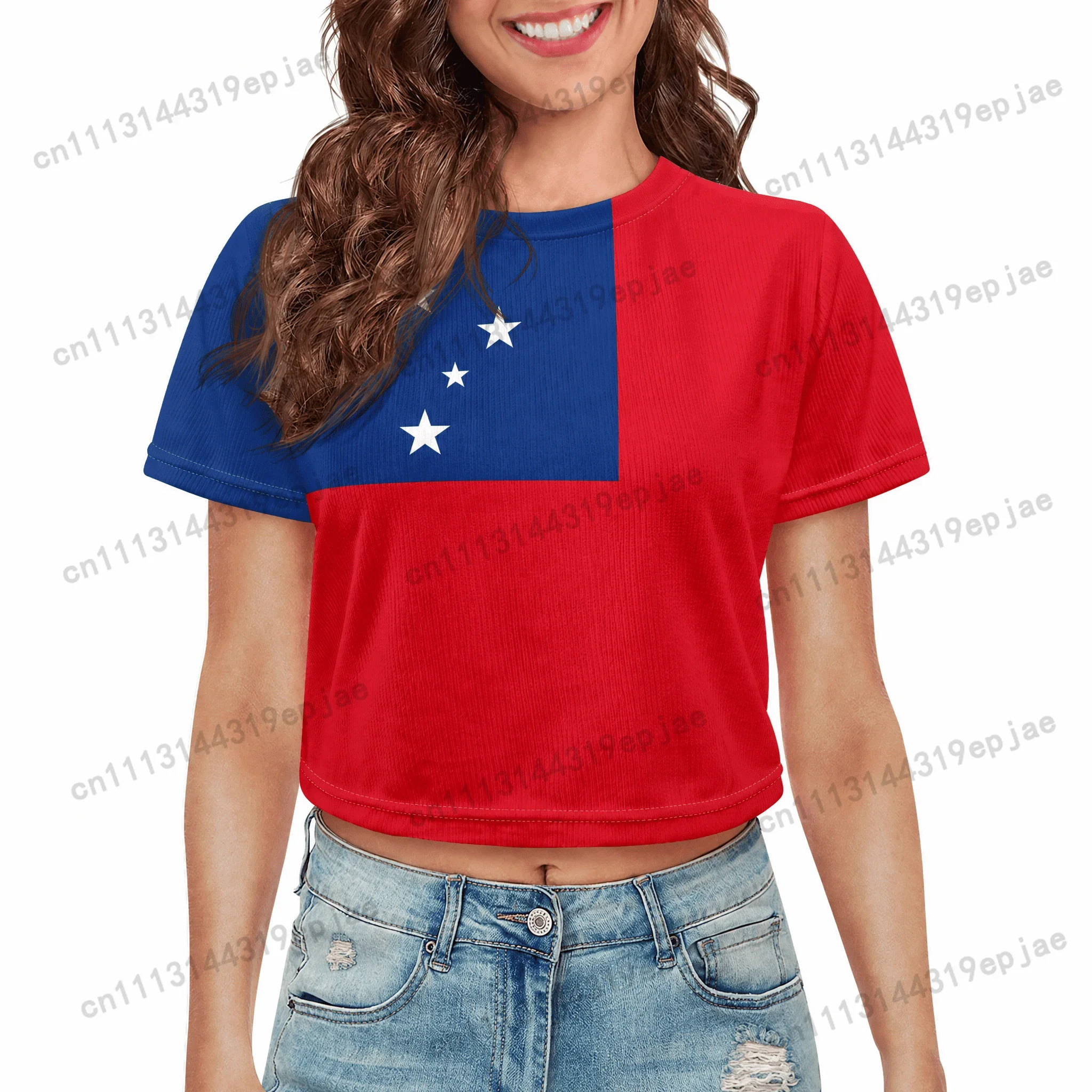 Senegal Samoa National Flag Eagle Print Crop Tops Women Short Sleeve O-neck Casual Streetwear Y2K Green Summer T-shirt