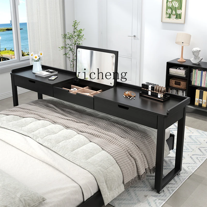 ZF Solid Wood Cross-Bed Dresser Desk Integrated Movable Desk with Wheels Household Makeup Table