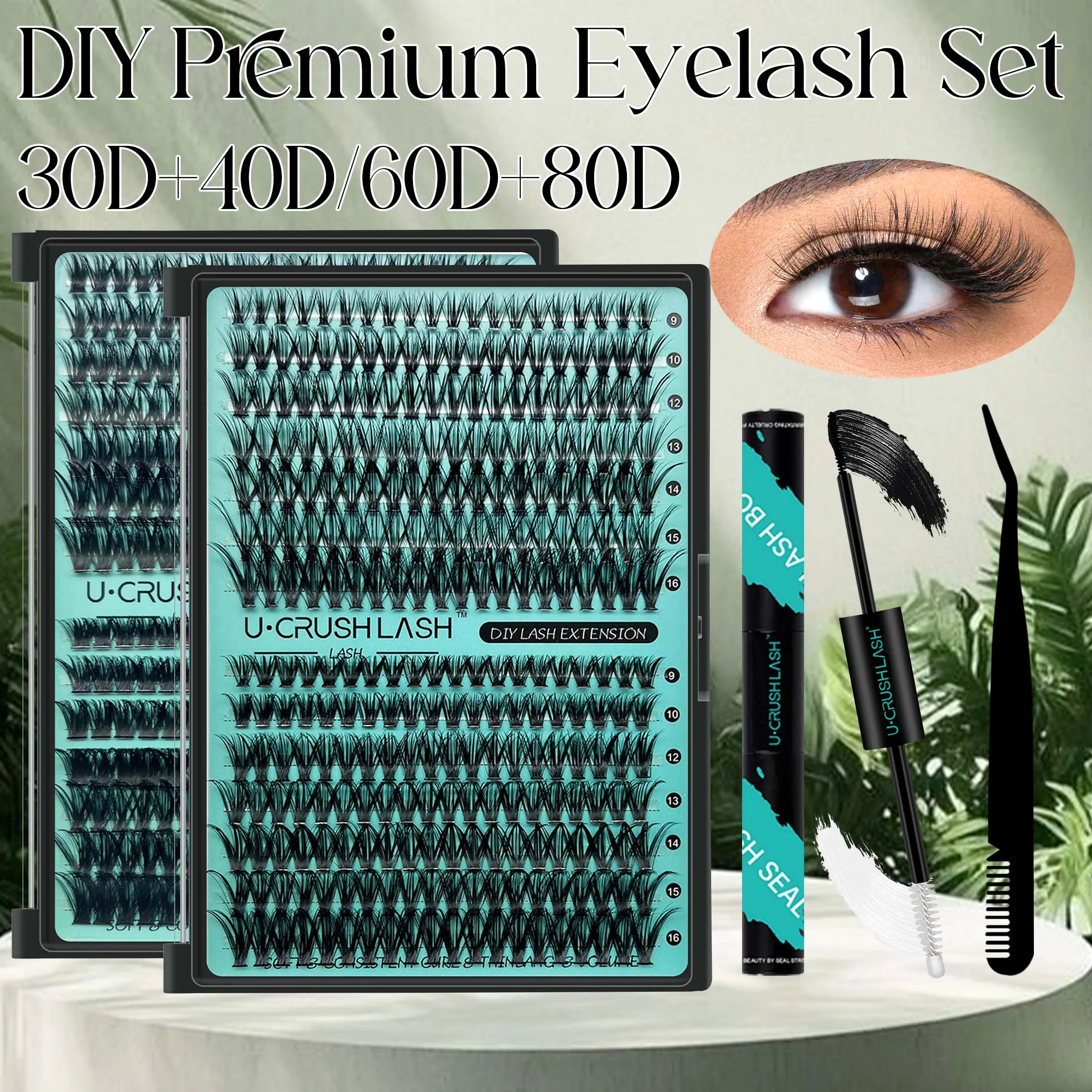 Zestaw do przedłużania rzęs DIY, 280 sztuk, krętlik D, 8-16 mm, kępki rzęs, sztuczne rzęsy i narzędzia do makijażu rzęs, klej i uszczelniacz oraz zmywacz.