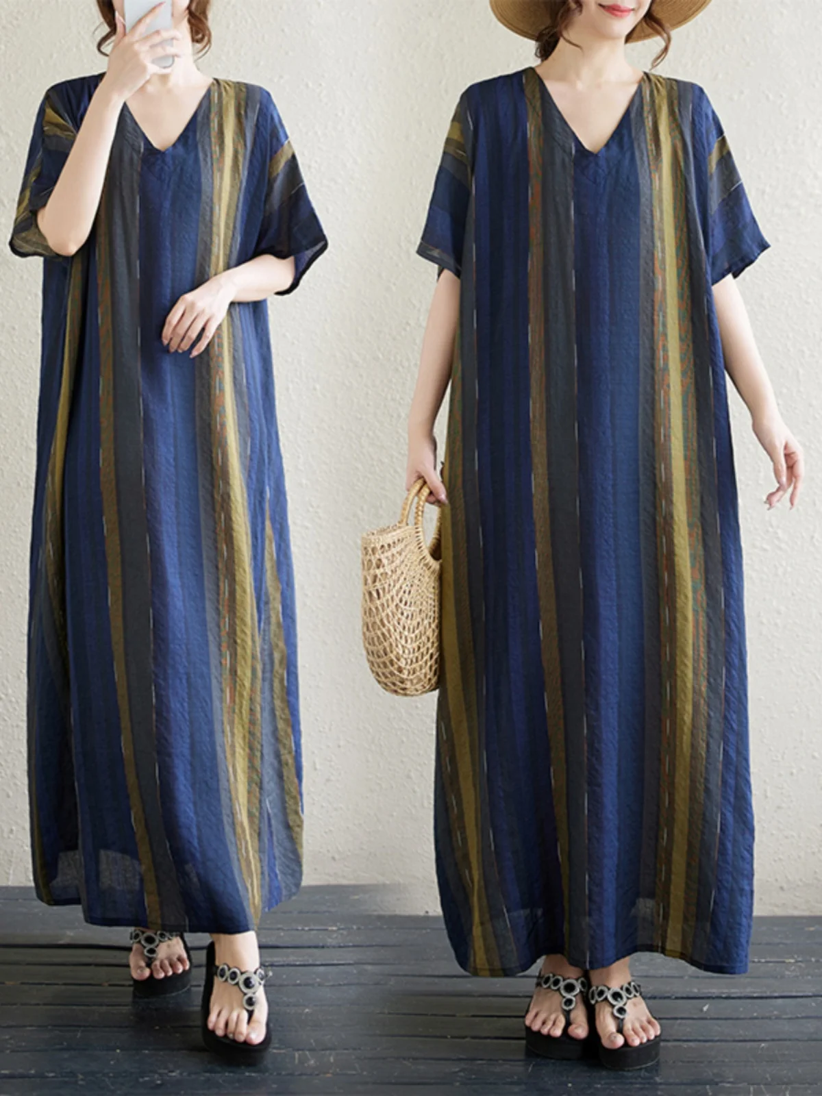 

Новое летнее свободное длинное платье большого размера из хлопка и льна с v-образным вырезом и принтом, женское мягкое праздничное платье, простое платье макси Dr