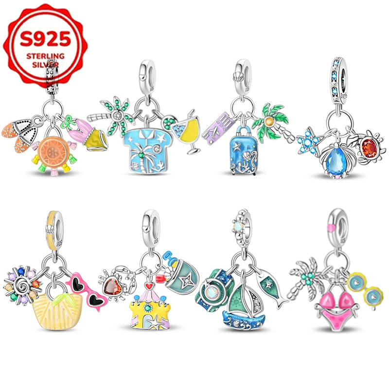 Pingentes HOT de Prata Esterlina 925: Contas de Pingente de Férias em Coconut Grove para Mulheres, Joias DIY para Pulseiras Originais 925, Presente