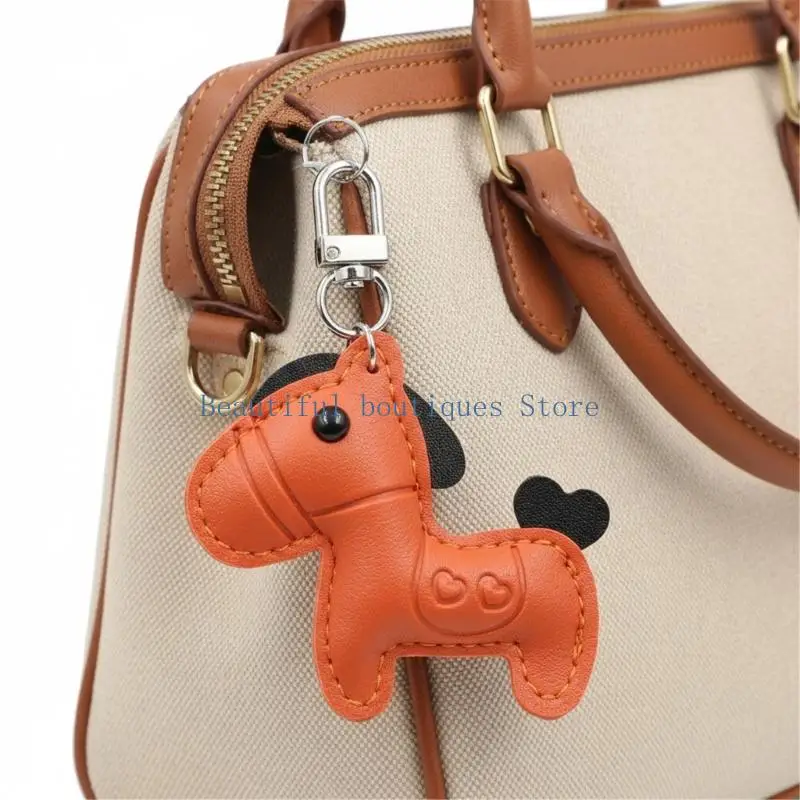 U4LF Stylish Equestrian Keychain Accessory Bag Charm Leather Texture for Car Keys