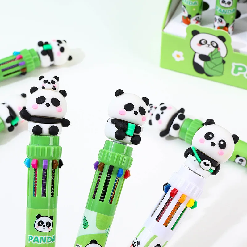 Canetas esferográficas multicoloridas para crianças, panda kawaii, caneta de urso bonito, escola, escritório, escrita, desenho, papelaria, 10 cores,