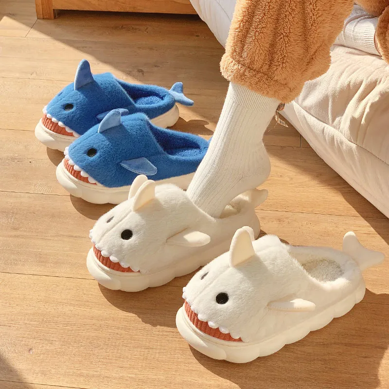 Cute Cartoon Shark Cotton Slipper Womens Winter Indoor Warm Fluffy pantofole Full Size pantofole divertenti per bambini