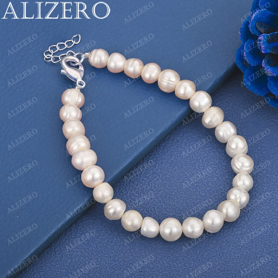 

ALIZERO 925 Sterling Silver Bracelet Pearl Beads Bracelets For Women Fashion Wedding Party Jewelry Gift
