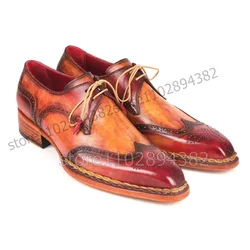 Mixed Gradient Color Knitted Carving Design Men Derby Shoes Fashion Lace up Men Shoes Luxurious Handmade Party Men Dress Shoes