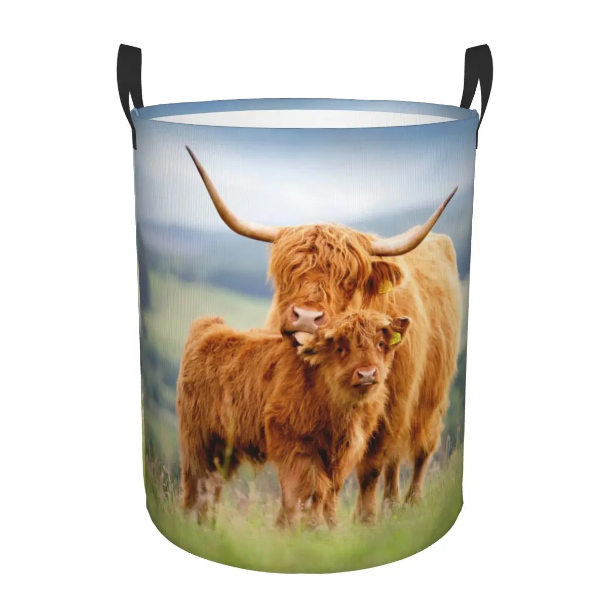 Custom Highland Cow And Flower Laundry Hamper Large Storage Basket Girls Boys Toy Organizer