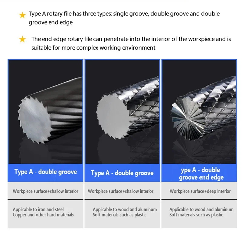 Tungsten Steel Grinding Head Carbide Rotary File Cylindrical Ball End Milling Cutter Metal Grinding Carving Single Double Groove