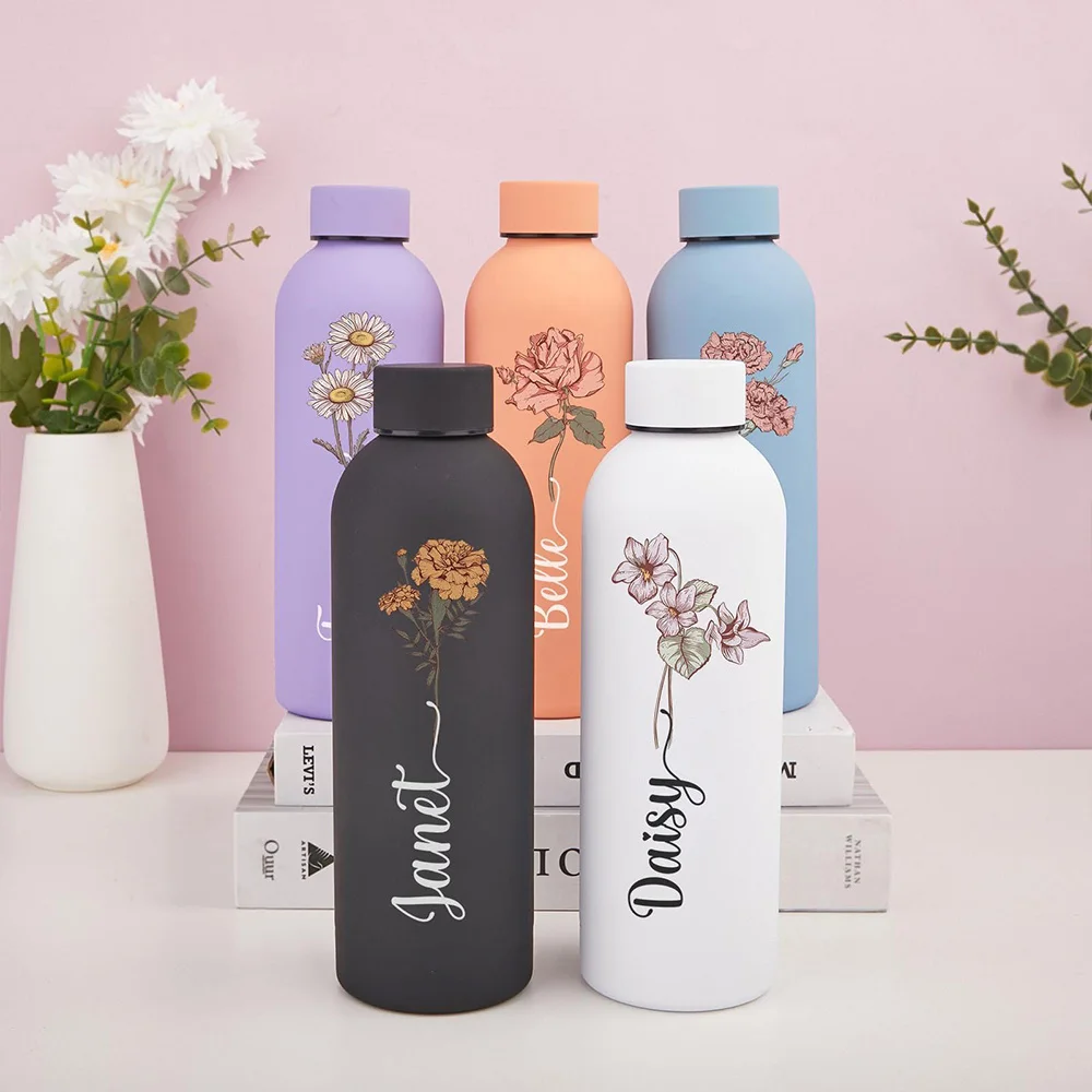 Customized Floral Water Bottle, Portable Outdoor Sports Insulated Bottle, for Outdoor Camping, Hiking, and Travel