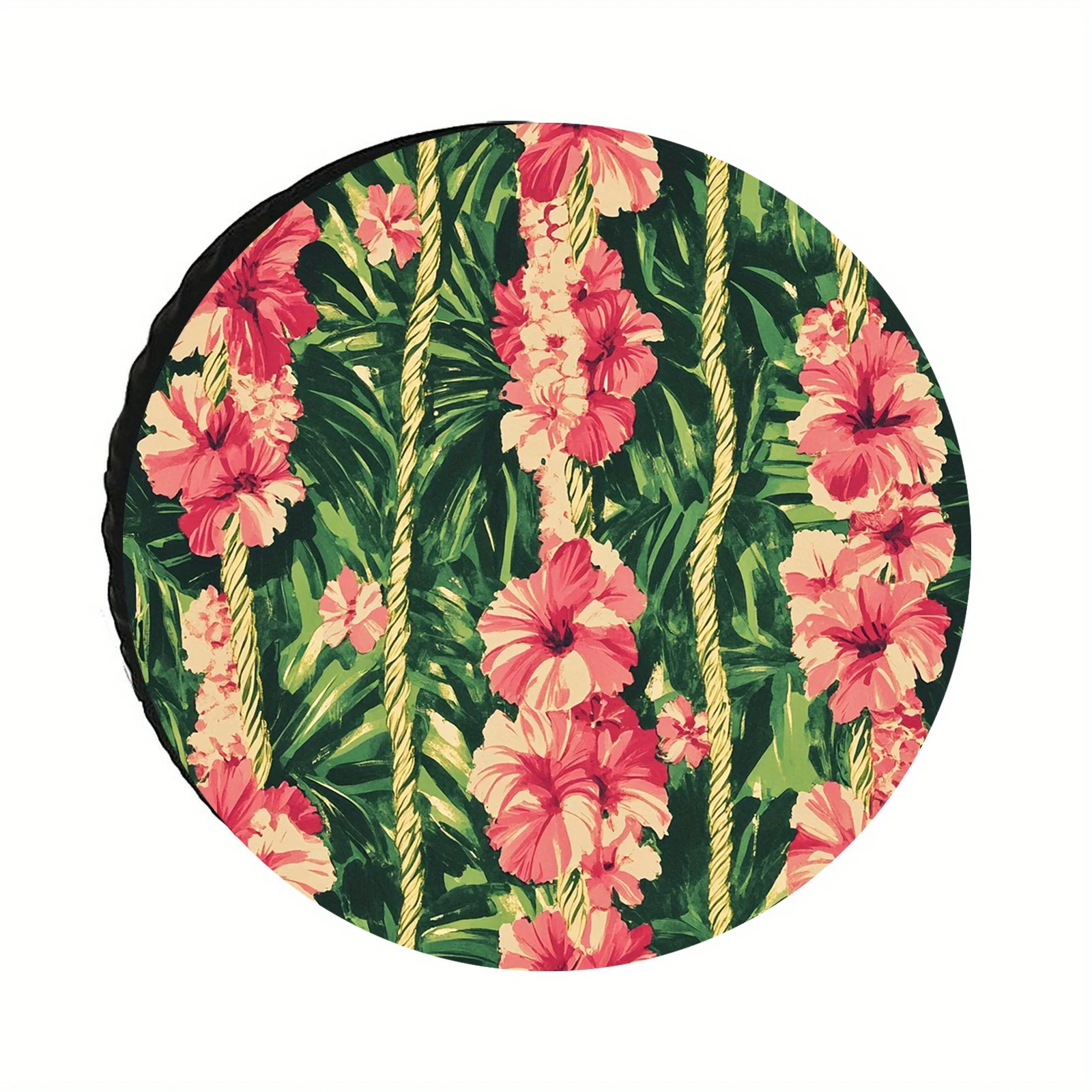 1pc Black Polyester Tire Cover Protector With Vibrant Floral Print - UV & Dust Resistant, Durable Weatherproof Fit For Cars, Tru