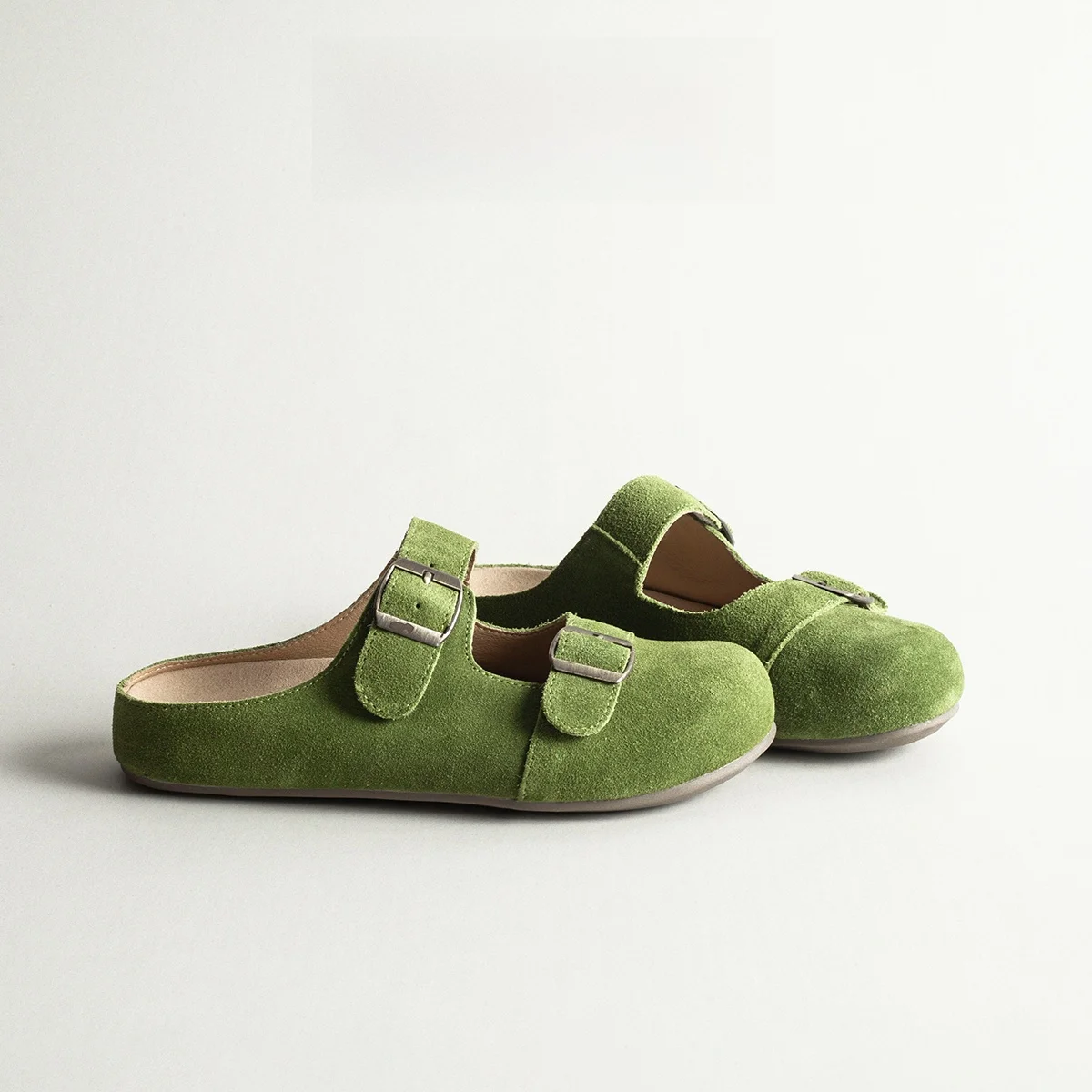 

Real Leather Retro Thick Heel Mule Women Outdoor Wear Double Buckle Versatile Slip-On Lazy Sandals Casual Shoes