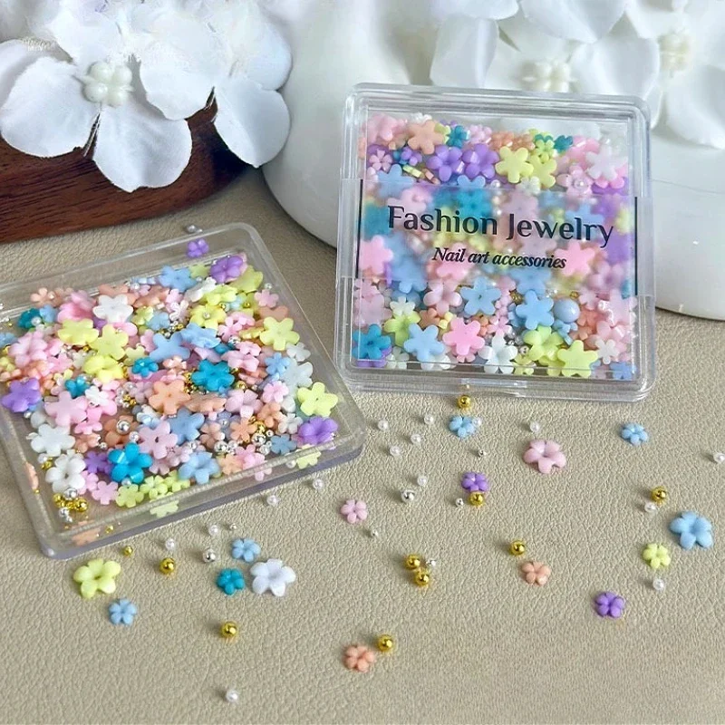 

Summer Resin Flowers Pearl Bead Box Set Colorful Nail Art Decorations Charm Accessories Manicure Wholesale Supplies Professional