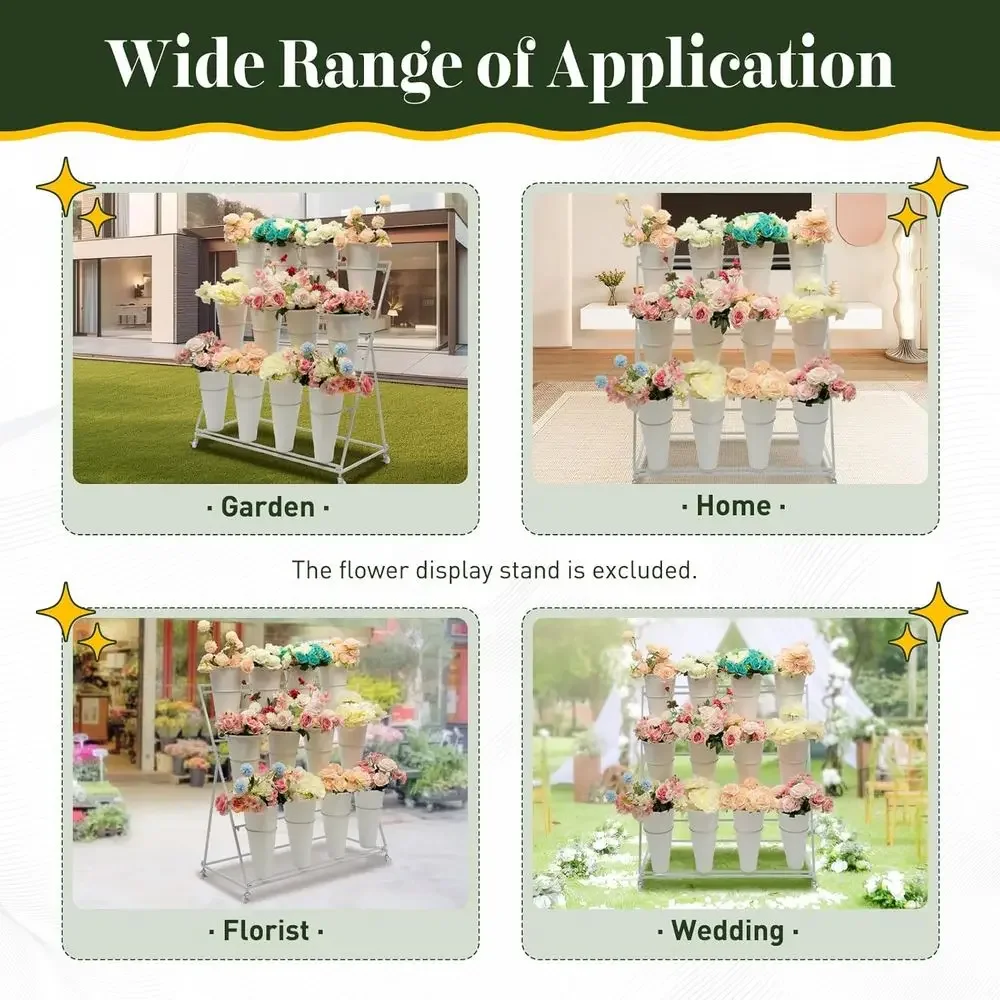 3-Tier Display Stand with 12 Buckets, Ideal for Bouquets, Plants, and Home/Garden Decor (White)
