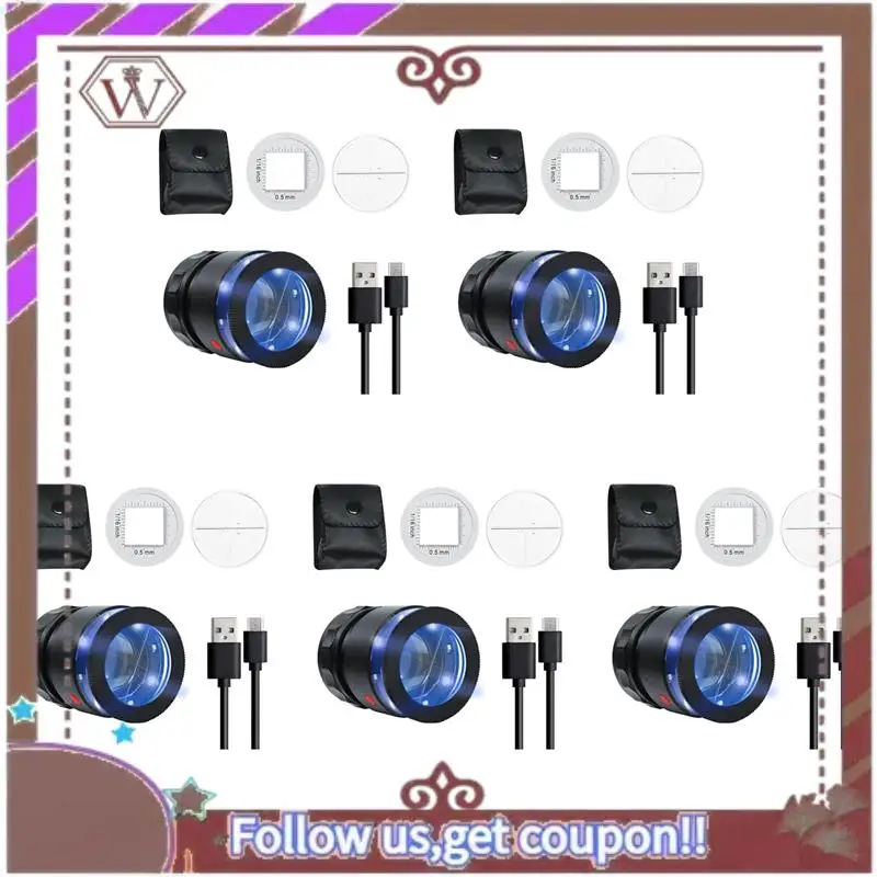 

A95D-5Pcs Лупа-лупа 10X, перезаряжаемая увеличительное стекло для ювелиров со светодиодной подсветкой и шкалой, регулируемая