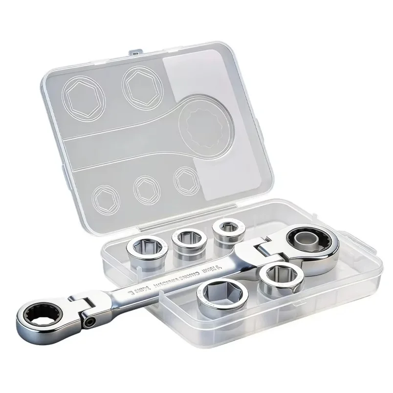 7-in-1 Go-Thru Ratcheting Wrench Set with Case, 72-Tooth Double Box End Metric Socket Set for Auto Motorcycle