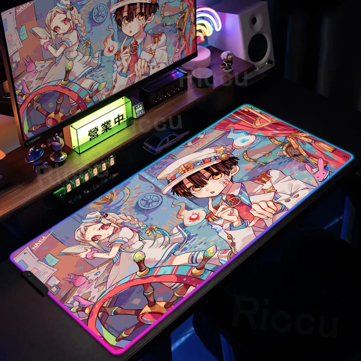 RGB Gamer Keyboard Mouse Pad Anime Toilet Bound Hanako kun Desk Mat LED Glowing Mousepad Natural Rubber Gaming Computer Mausepad