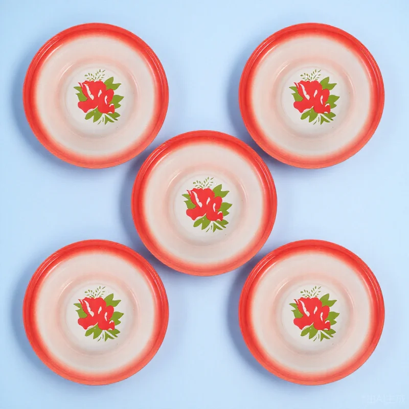 

5pcs Vintage Bowls Set Floral Design Soup Fruit Salad Bowl For Camping Picnic Kitchen Enamel Food Bowl Dining Tableware