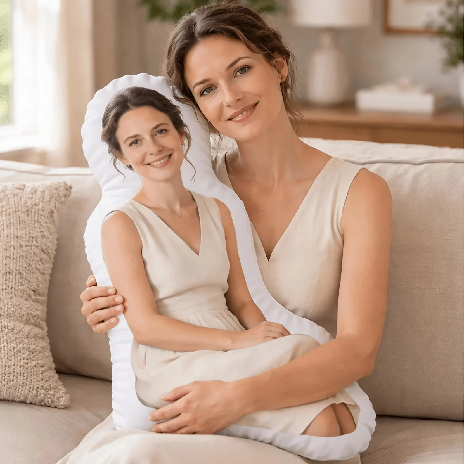 PC - Full body portrait shaped pillow - Personalized single photo - Simulated full body portrait design, accompanied by family a