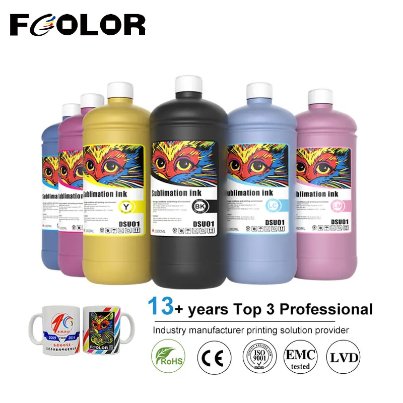 Fcolor 6-Encre de sublimation pour imprimante à jet d'encre Epson, 500ml, transfert de chaleur, alimentation directe