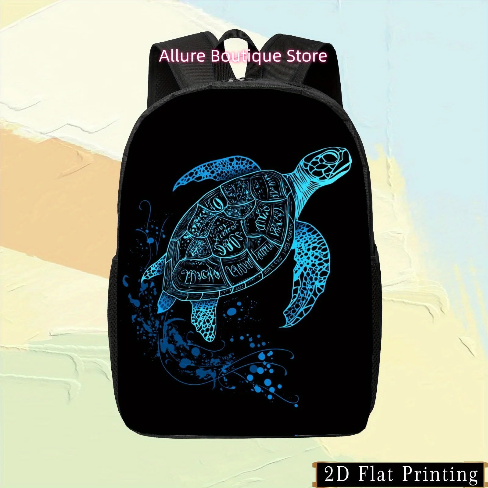 1pc Colorful Single-Sided Print Student Backpack Blue Turtle Print Backpack Multi-Purpose Commuting Fitness Travel Shopping Camp