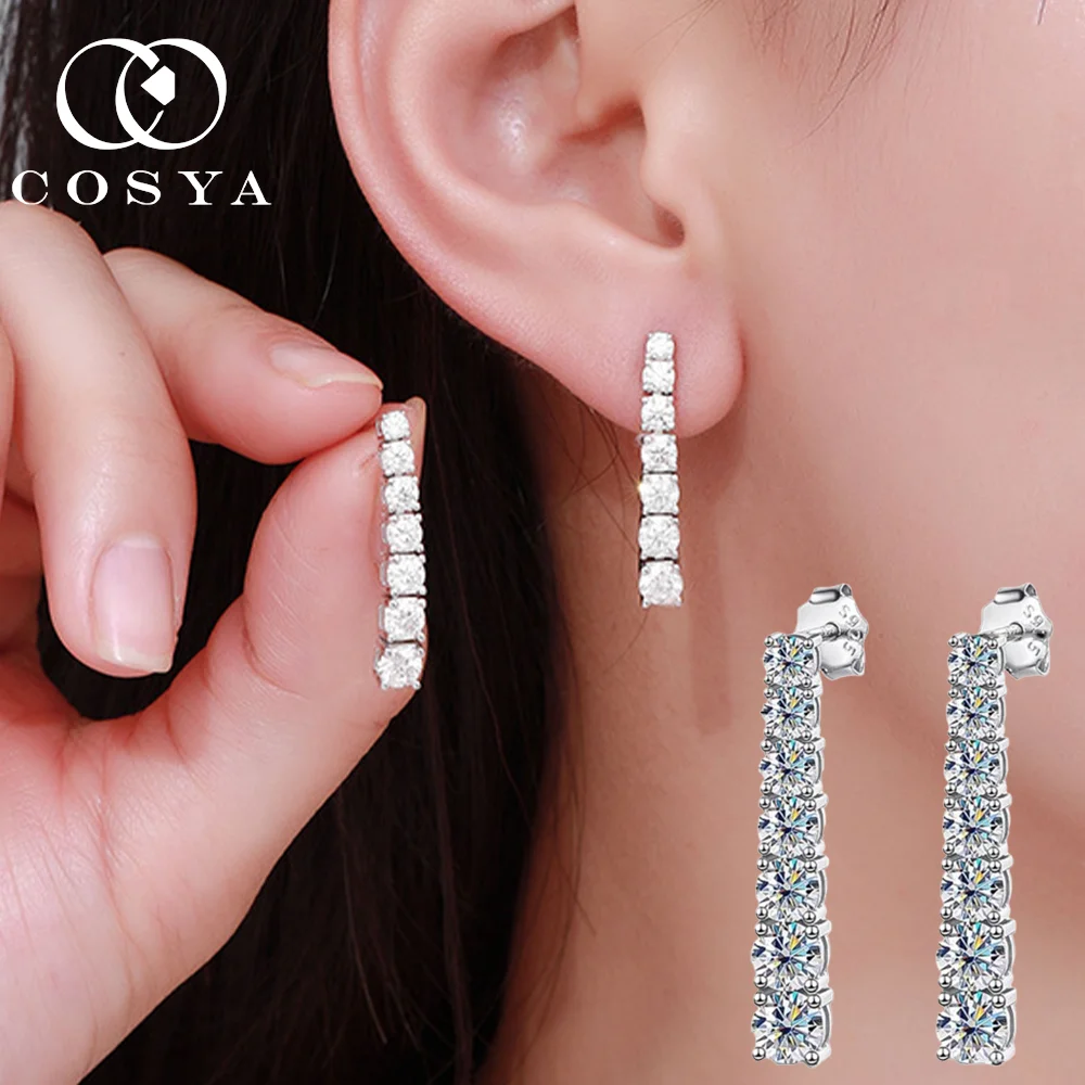 COSYA 3-5mm Gradient Tassel Moissanite Drop Earring S925 Silver Plated 18k White Gold  Stud Earring for Women Gift Jewelry