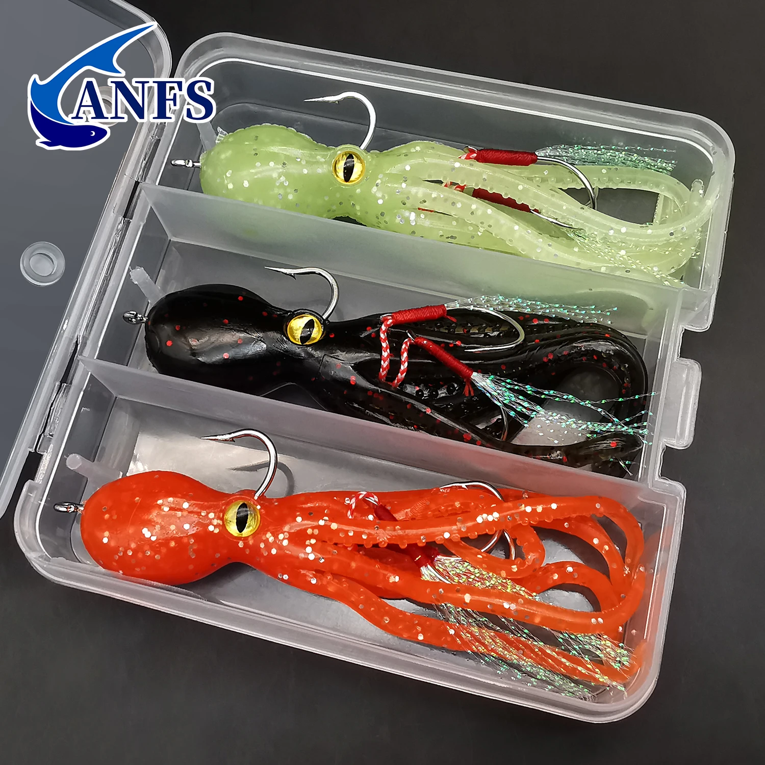 ANFS 3pcs/1pc Soft Lures Glowing Squid Artificial Bait - Heavy Duty Lead Jig - Perfect for Trolling Salmon, Bass & Trout Fishing