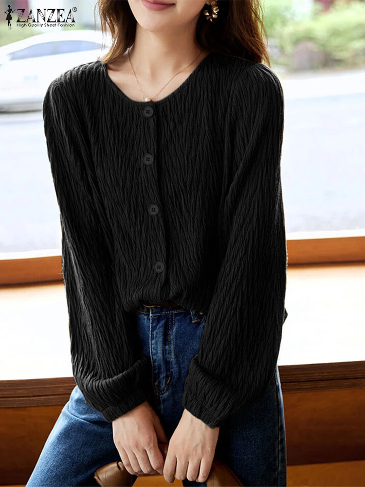 

2025 ZANZEA Stylish Women Spring Solid Blouse Casual Buttons Down Blusas Female Long Sleeve Shirt Elegant Party Work Tops Mujer