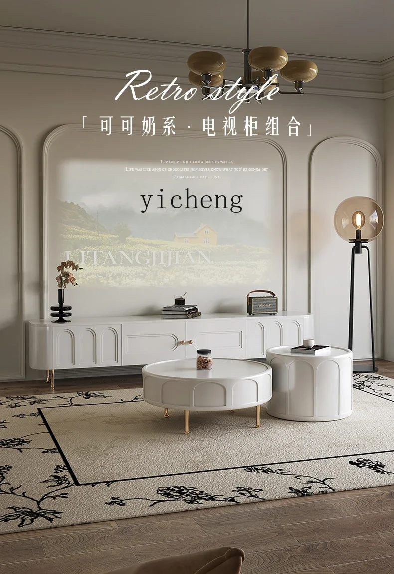 u3 TV Cabinet Solid Wood Tea Table Combination Living Room Cream Small Apartment Modern TV Cabinet