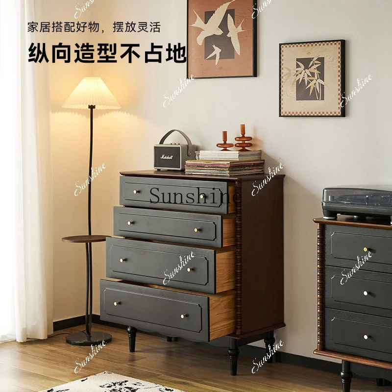 French retro bedroom locker living room solid wood bedside storage FT