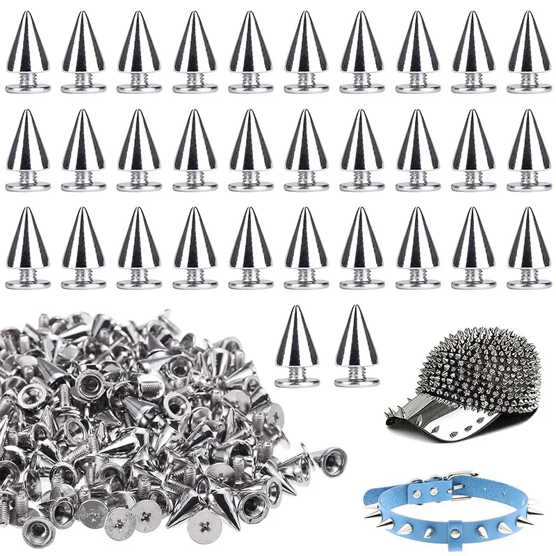100pcs/set Silver Cone Studs And Spikes DIY Craft Cool Punk Garment Rivets For Clothes Bag Shoes Leather DIY Handcraft