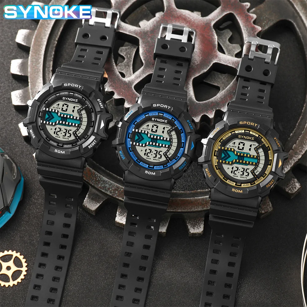 Watch Outdoor Sports Multifunctional Waterproof Shock Resistant Large Screen Display Luminous LED Digital Watch For Men Synoke