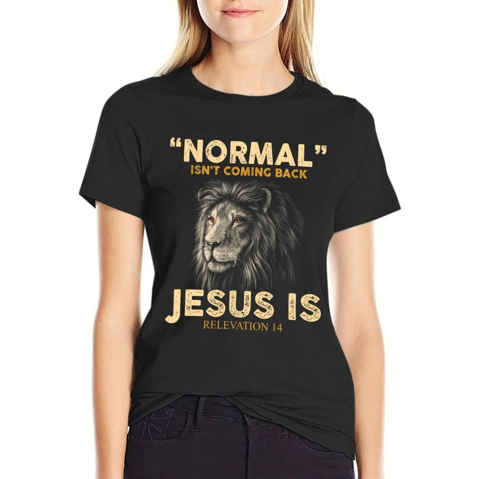 

normal isn't coming back but jesus is cross christian T-Shirt summer top blacks customizeds funnys western t shirts for Women