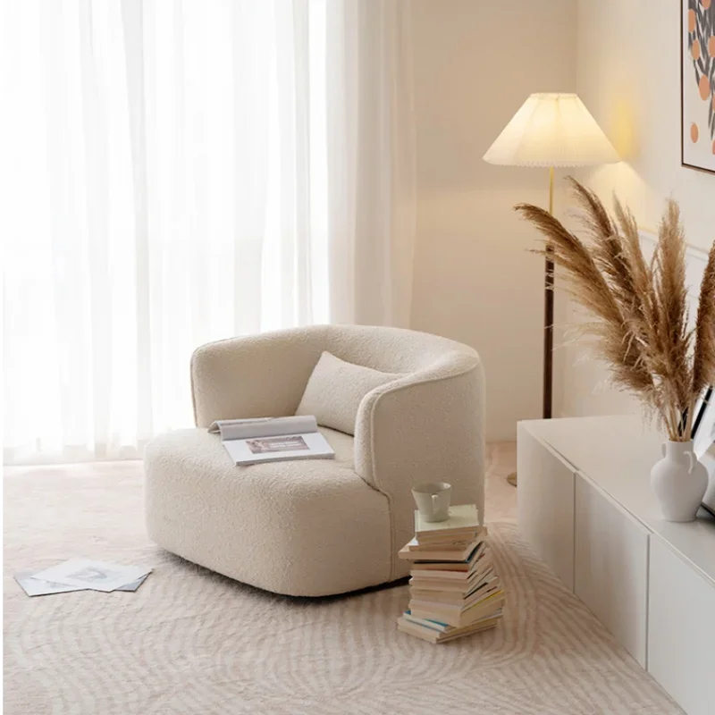 Chaise longue simple en laine rotative beige, paresseux, luxe abordable, designer, salon, balcon