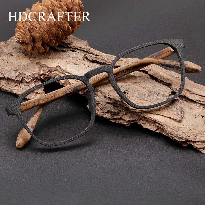 HDCRAFTER Wood Vintage Square Glasses Frame Men Women Myopia Prescription Eyeglasses Frames Retro Optical Frame Eyewear 1692