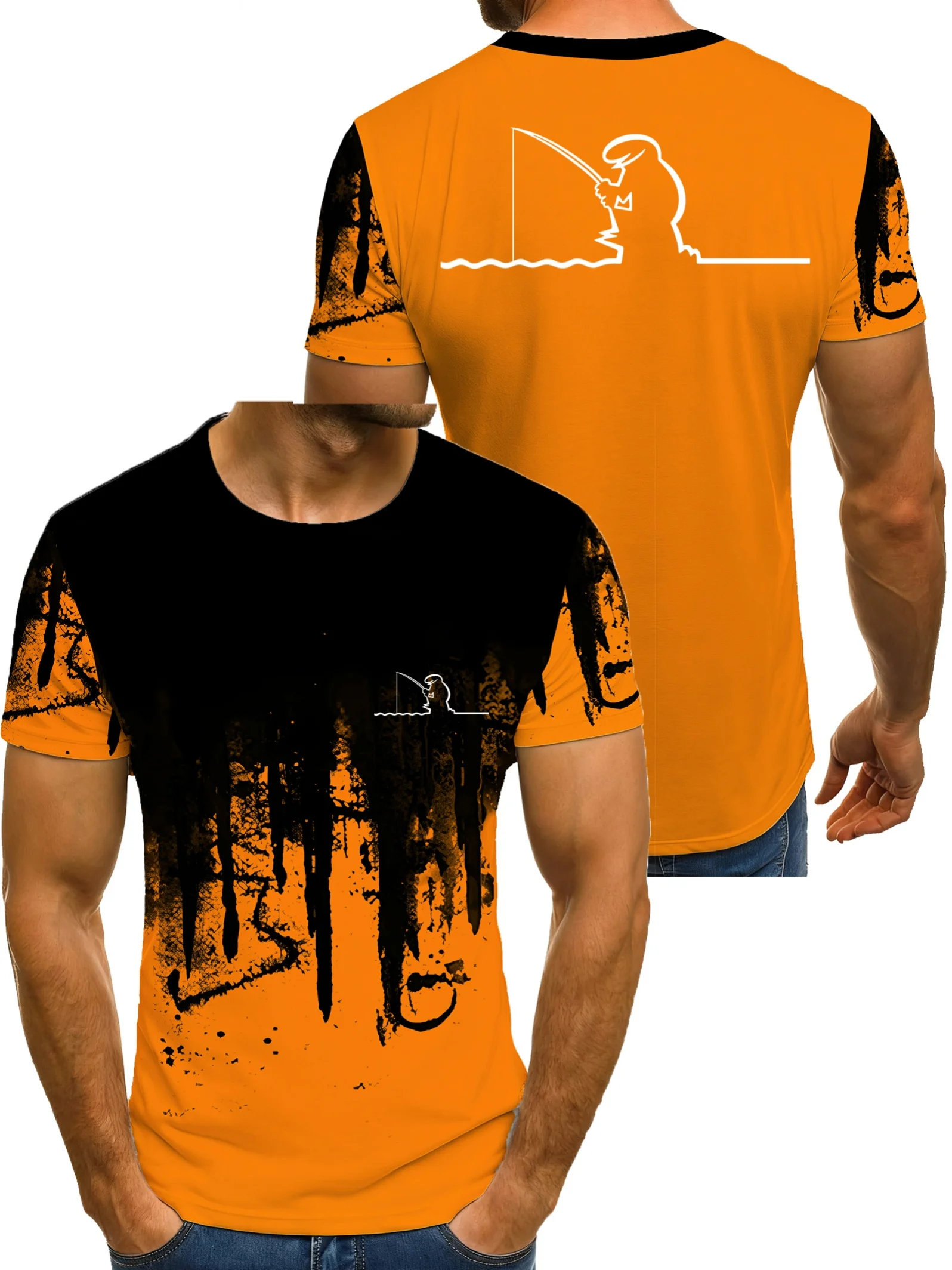 Men's Casual Sports Outdoor Fish T-Shirt - Breathable Geometric Pattern, Travel-Friendly Machine Washable All-Season Wear﻿﻿﻿