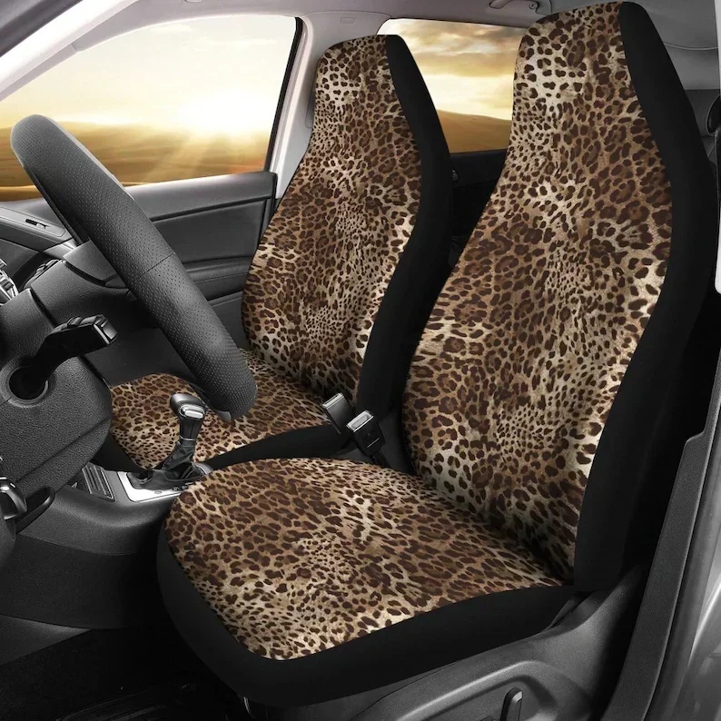 Leopard Cheetah Animal Print Car Seat Covers Pair, 2 Front Seat Covers, Car Seat Protector, Car Accessories