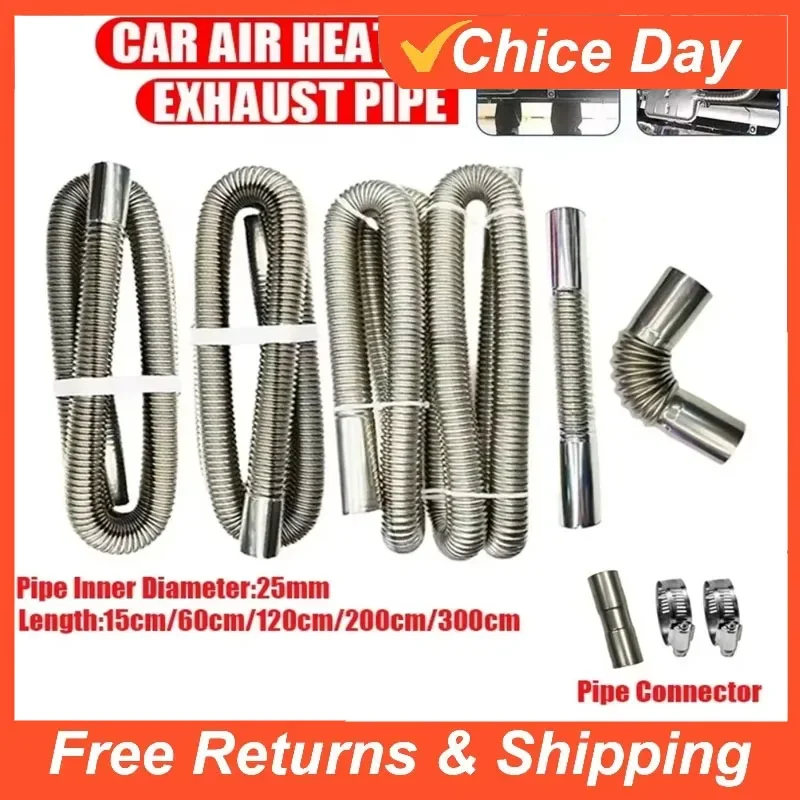 Tubo de escape para calefactor de coche, conector de tubo de aire diésel para calefacción de estacionamiento con abrazaderas/clip, tubo de ventilación de gas de acero inoxidable para Webasto Amag