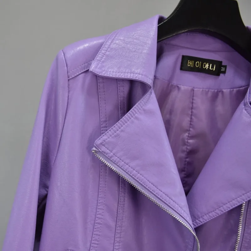Giacca in pelle viola Cappotto corto da donna Slim Abbigliamento corto primaverile e autunnale
