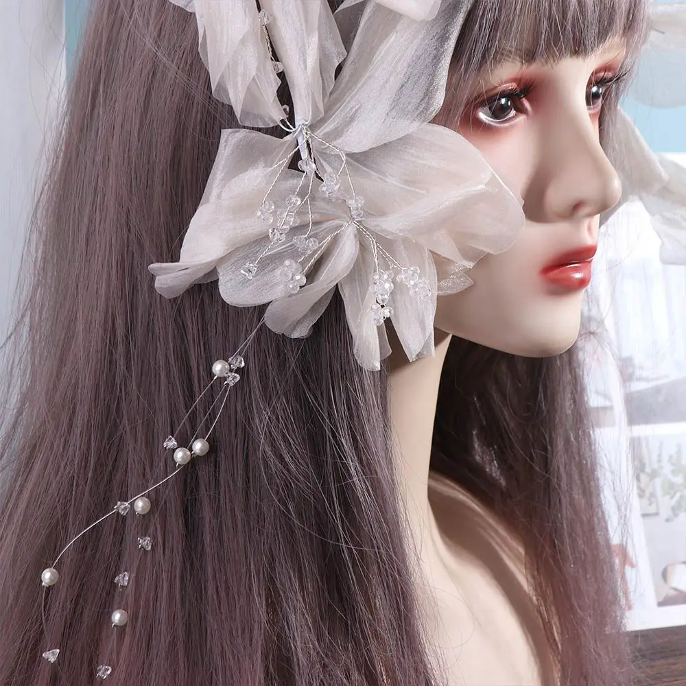 Elegant ยุ้ยดอกไม้เจ้าสาว Headwear หรูหราประณีตเจ้าสาว Headdress Fairy Tassels งานแต่งงาน Headwear อุปกรณ์เสริมผม