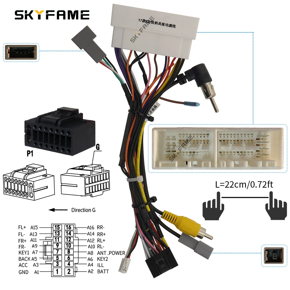 SKYFAME 16pin cablaggio stereo per auto per KIA K2/K3/K4/K5 Verna Audio Power Calbe
