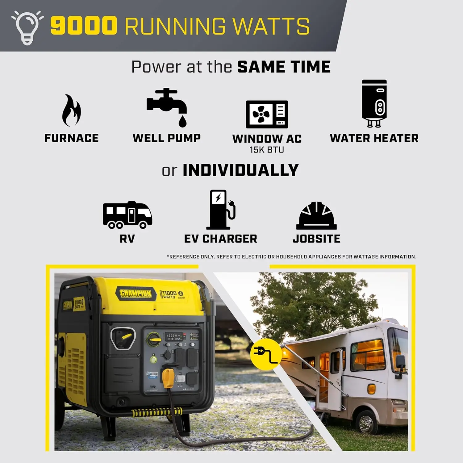 مولد عاكس محمول احتياطي منزلي لاسلكي بقدرة 11000 وات مع تقنية هادئة ودرع ثاني أكسيد الكربون