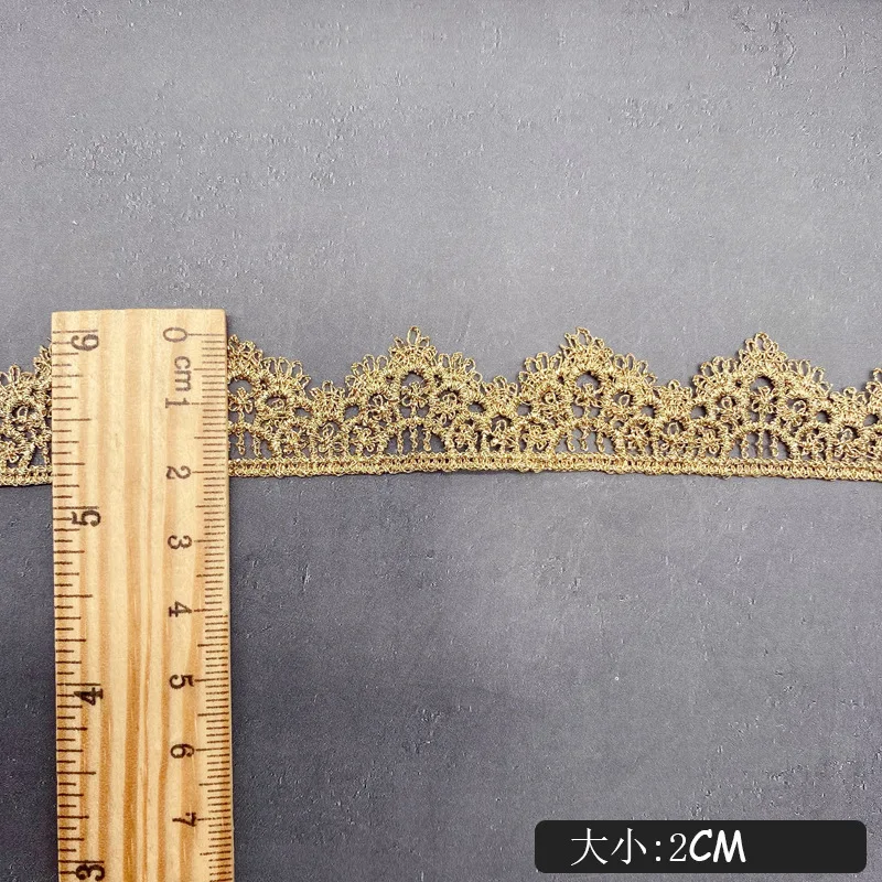 9Yards/lot 2cm Wide Water-Soluble Embroidered Gold Thread Lace Single Side Wavy Gold Silver Lace Wedding Dress Accessories A413